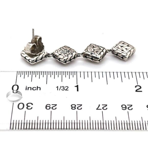 John Hardy Estate Palu Hammered Drop Earrings 2" Silver JH65 - Picture 2 of 8